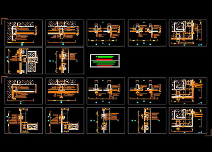 cad建筑圖紙之玻璃幕墻裝修施工圖(節(jié)點(diǎn)圖+立面圖)、玄觀、書柜詳圖