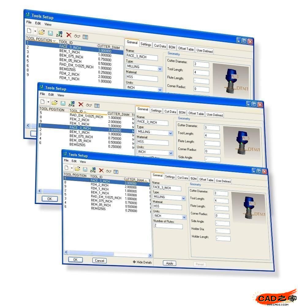 顯示排序操作的“刀具設置”屏幕
